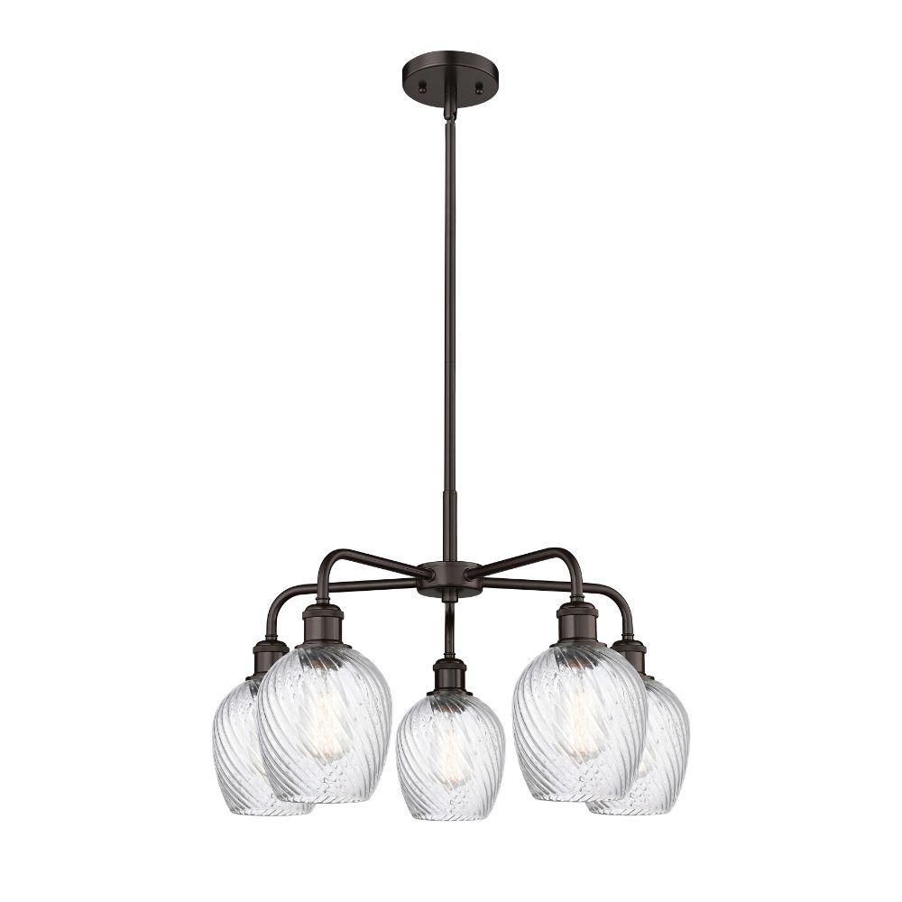 Innovations 516-5CR-OB-G292 Salina - 5 Light 23" Stem Hung Chandelier - Oil Rubbed Bronze Finish - Clear Spiral Fluted Shade