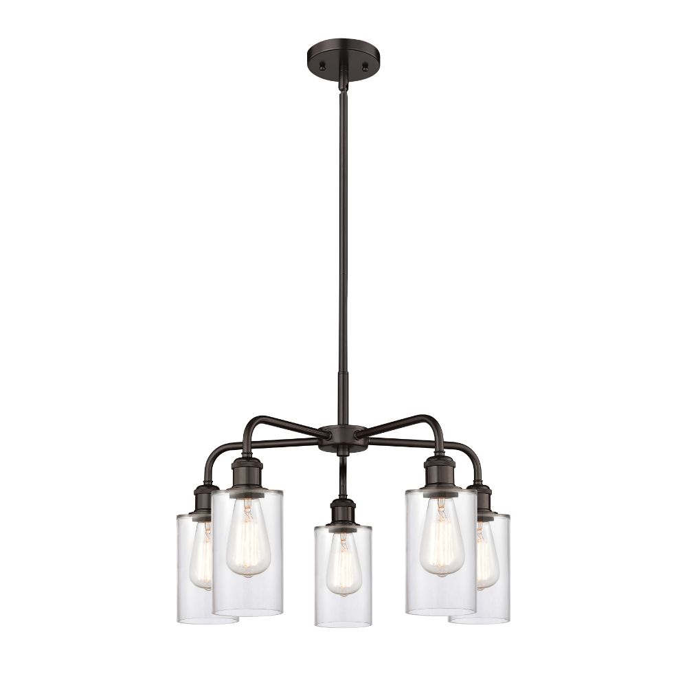 Innovations 516-5CR-OB-G802 Clymer - 5 Light 22" Stem Hung Chandelier - Oil Rubbed Bronze Finish - Clear Shade