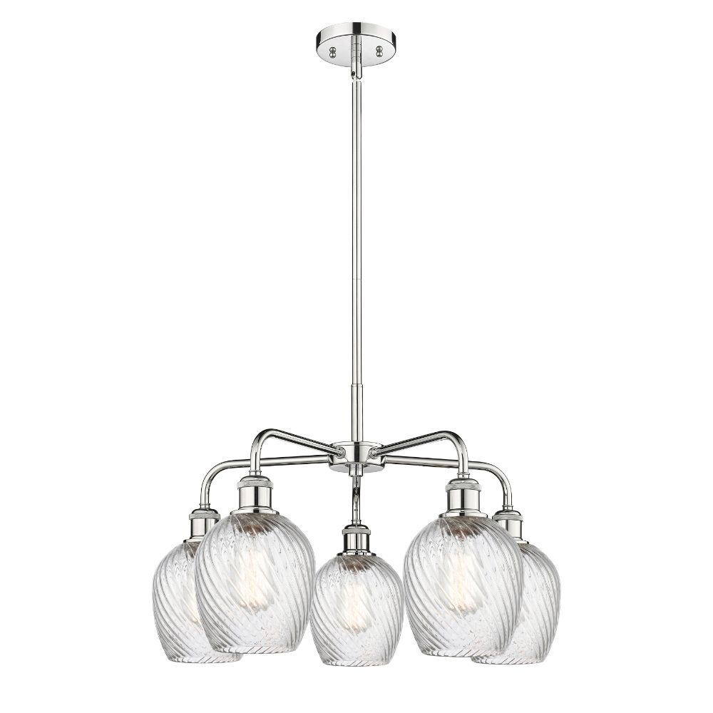 Innovations 516-5CR-PC-G292 Salina - 5 Light 23" Stem Hung Chandelier - Polished Chrome Finish - Clear Spiral Fluted Shade