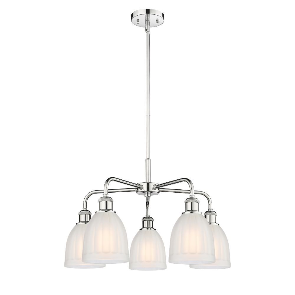 Innovations 516-5CR-PC-G441 Brookfield - 5 Light 24" Stem Hung Chandelier - Polished Chrome Finish - White Shade