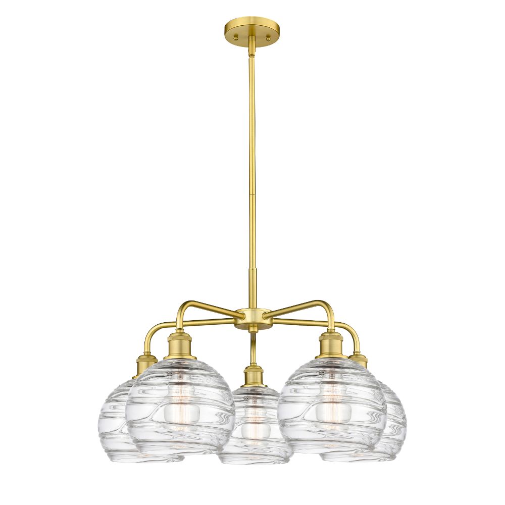 Innovations 516-5CR-SG-G1213-8 Athens Deco Swirl - 5 Light 26" Stem Hung Chandelier - Satin Gold Finish - Clear Deco Swirl Shade