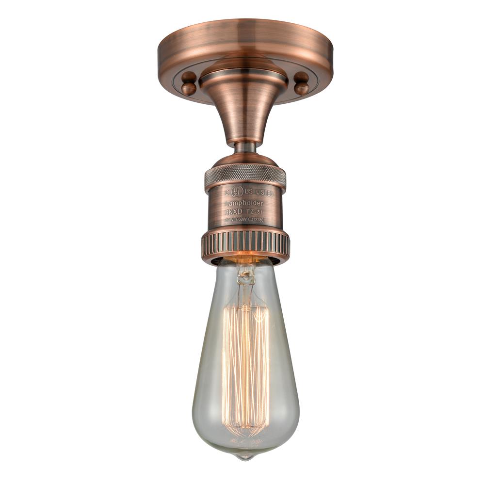 Innovations 517-1C-AC Antique Copper Bare Bulb 1 Light Semi-Flush Mount