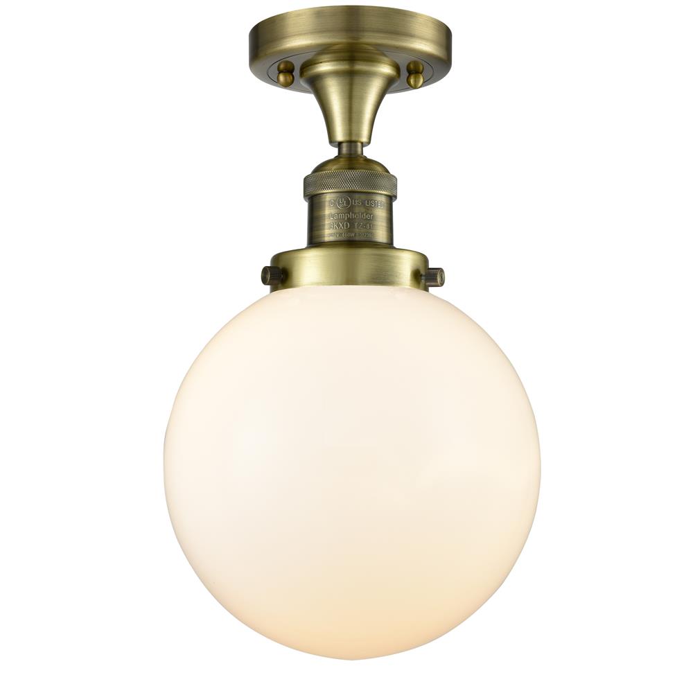 Innovations 517-1CH-AB-G201-8-LED 1 Light Vintage Dimmable LED Beacon 8 inch Flush Mount in Antique Brass