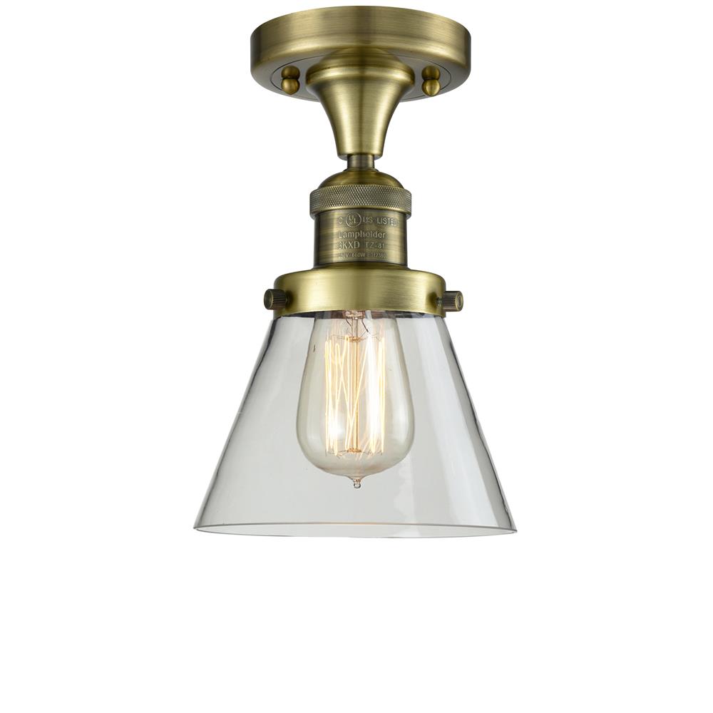 Innovations 517-1CH-AB-G62-LED 1 Light Vintage Dimmable LED Small Cone 6.5 inch Flush Mount in Antique Brass