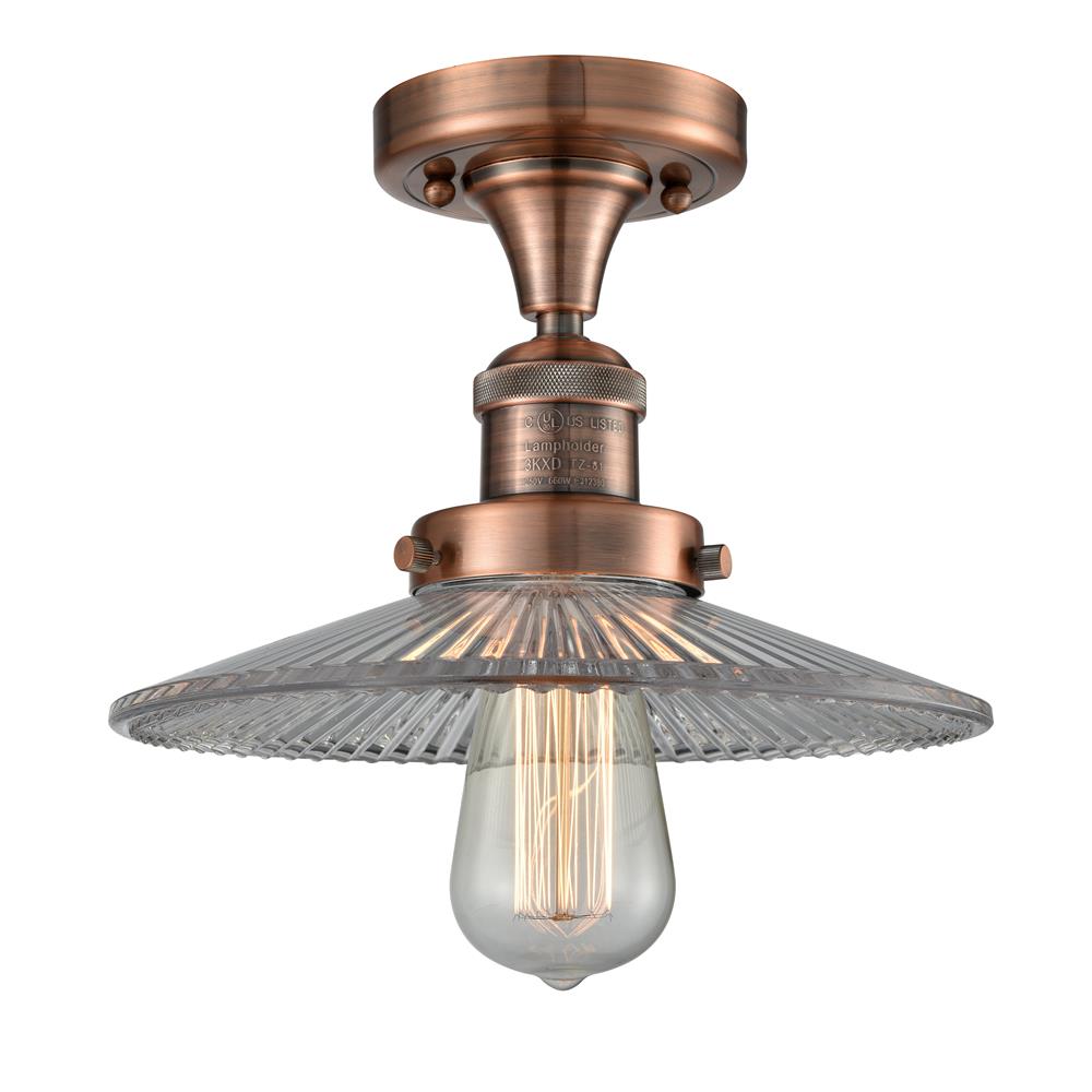 Innovations 517-1CH-AC-G2-LED 1 Light Vintage Dimmable LED Halophane 10 inch Semi-Flush Mount in Antique Copper