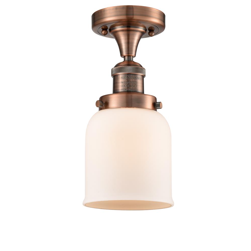 Innovations 517-1CH-AC-G51-LED 1 Light Vintage Dimmable LED Small Bell 5 inch Semi-Flush Mount in Antique Copper