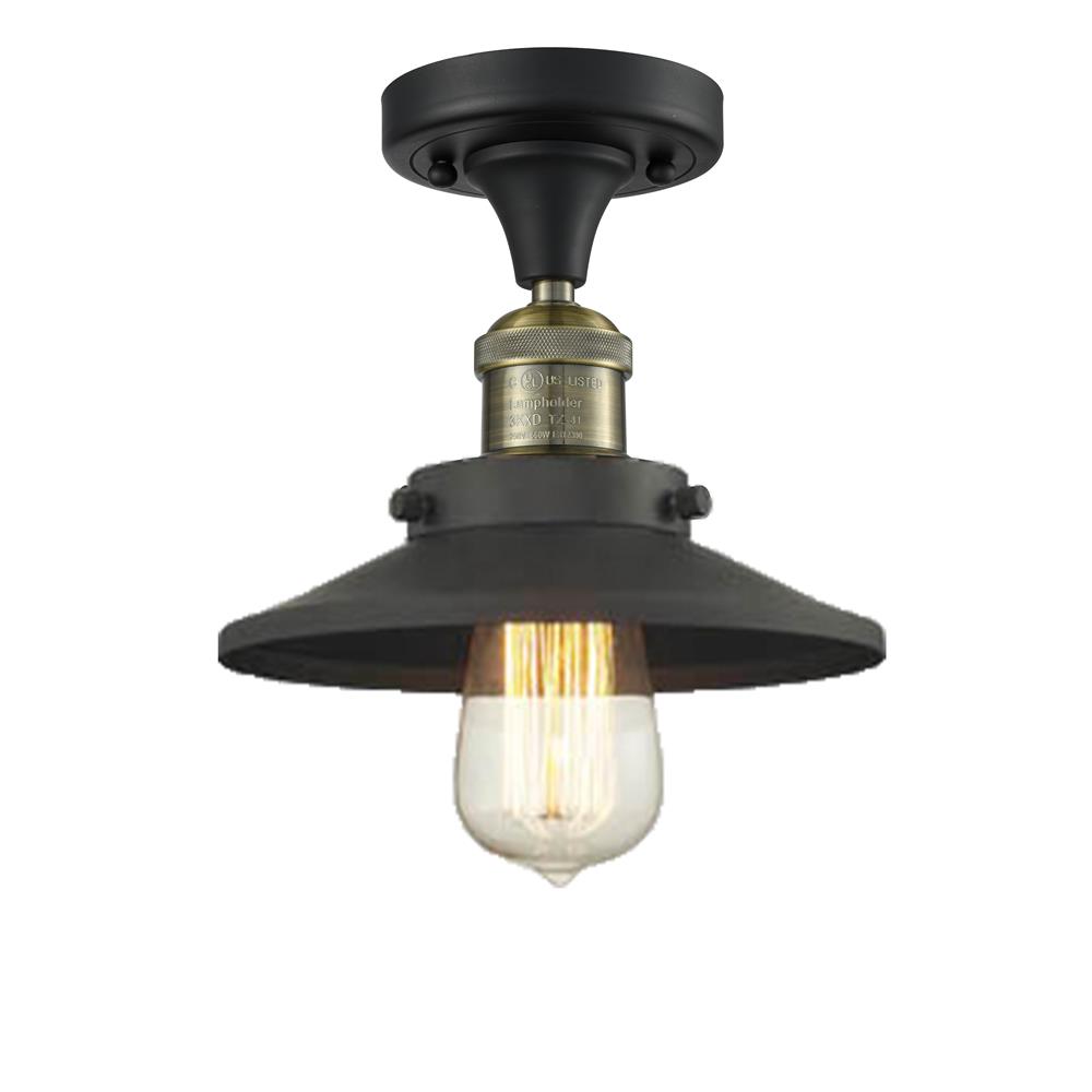 Innovations 517-1CH-BAB-M6-LED 1 Light Vintage Dimmable LED Railroad 7 inch Semi-Flush Mount in Black Antique Brass