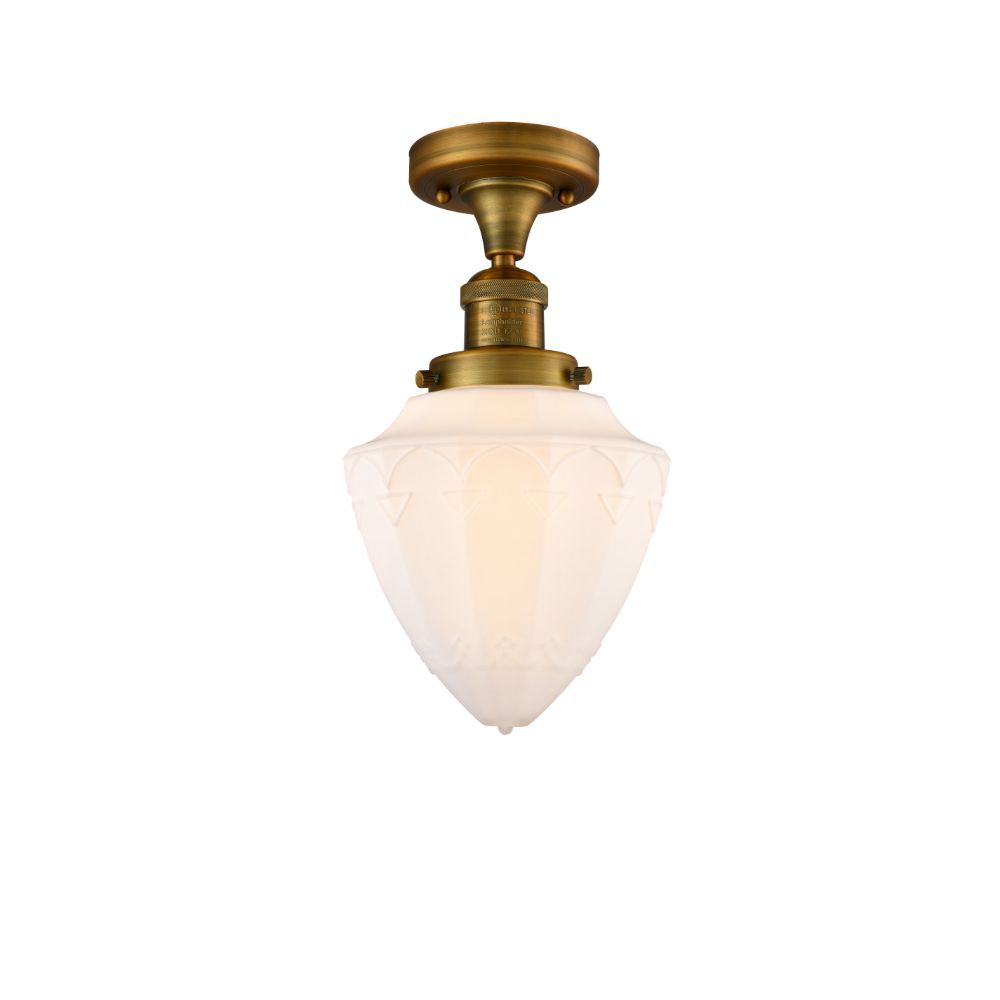 Innovations 517-1CH-BB-G661-12 Bullet Large 1 Light Semi Flush Mount part of the Franklin Restoration Collection in Brushed Brass