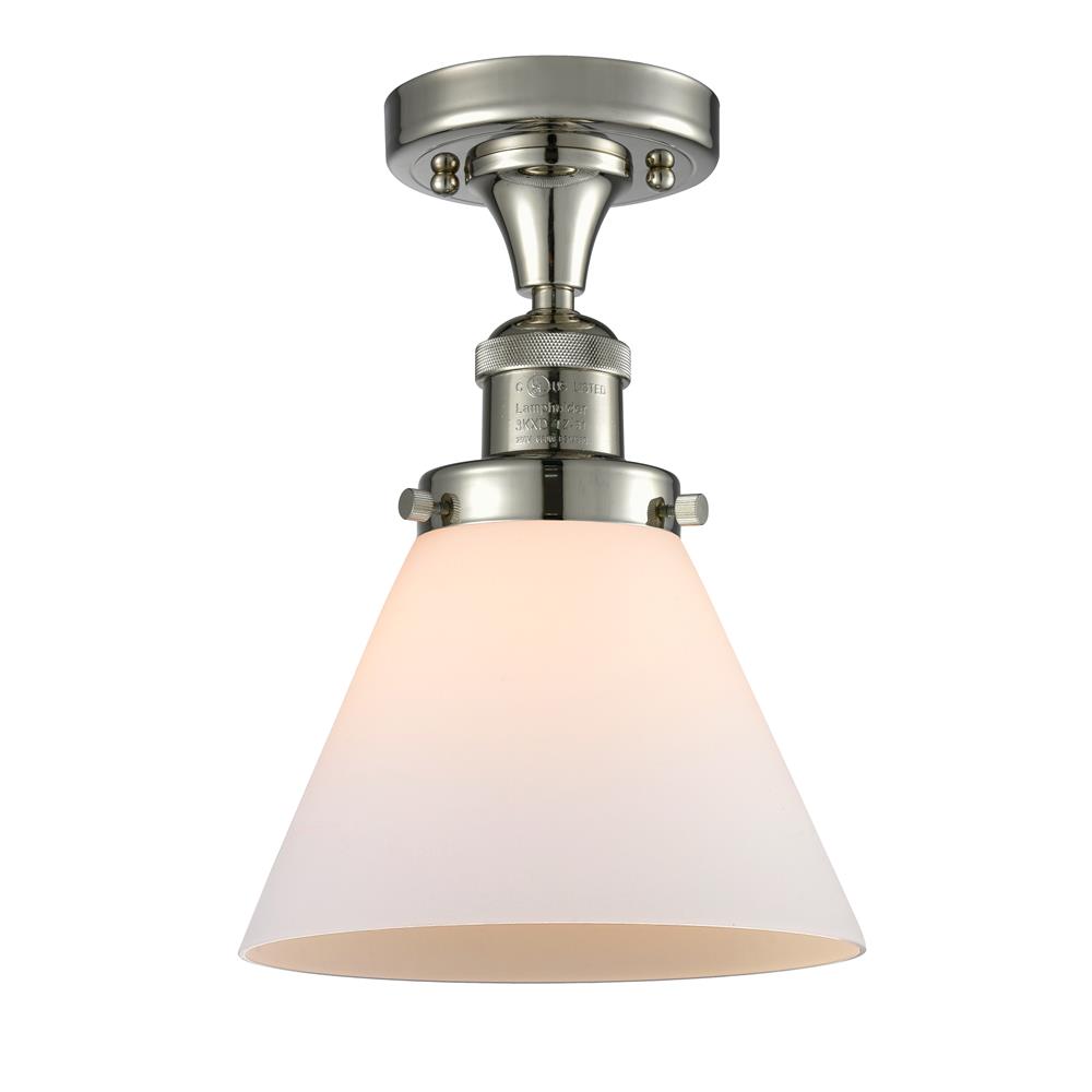 Innovations 517-1CH-PN-G41-LED 1 Light Vintage Dimmable LED Large Cone 8 inch Semi-Flush Mount in Polished Nickel