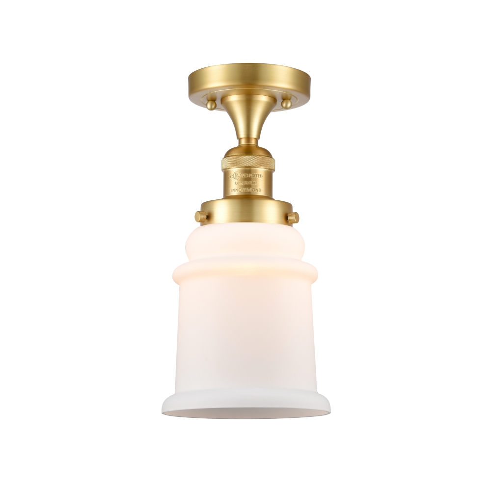 Innovations 517-1CH-SG-G181 Canton 1 Light Semi-Flush Mount part of the Franklin Restoration Collection in Satin Gold