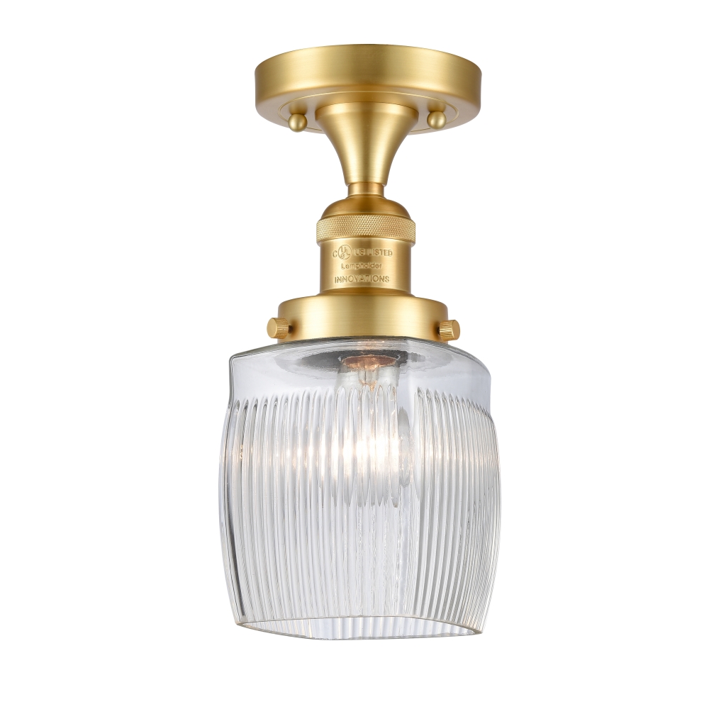 Innovations 517-1CH-SG-G302 Colton 1 Light Semi-Flush Mount part of the Franklin Restoration Collection in Satin Gold