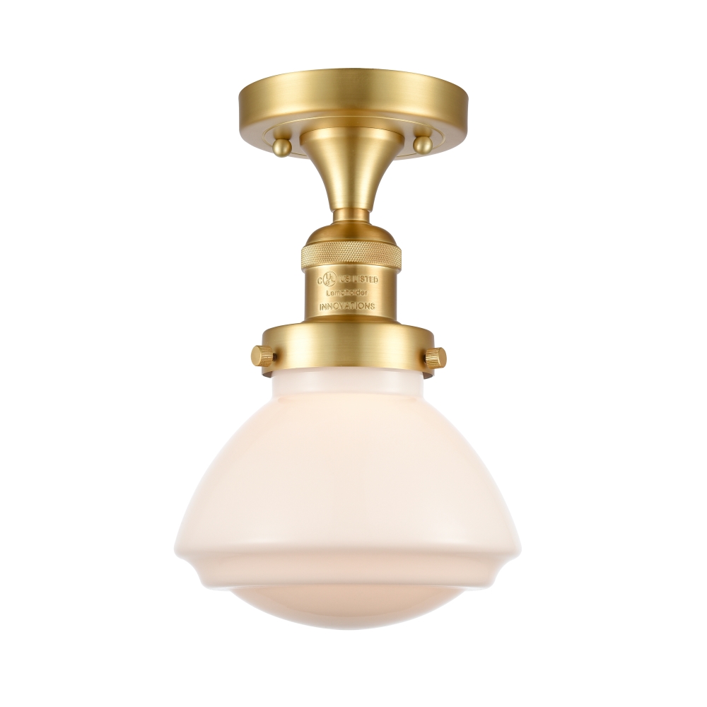 Innovations 517-1CH-SG-G321 Olean 1 Light Semi-Flush Mount part of the Franklin Restoration Collection in Satin Gold