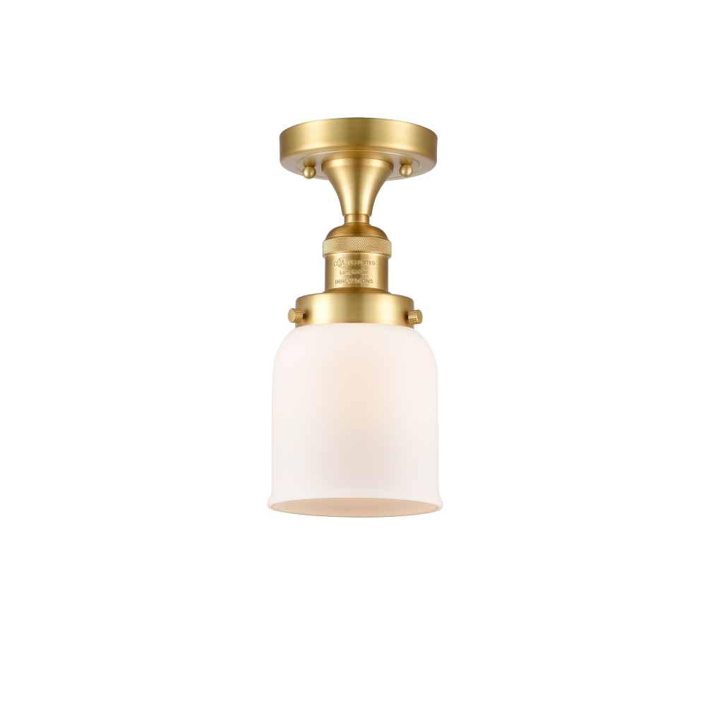Innovations 517-1CH-SG-G51 Small Bell 1 Light Semi-Flush Mount part of the Franklin Restoration Collection in Satin Gold