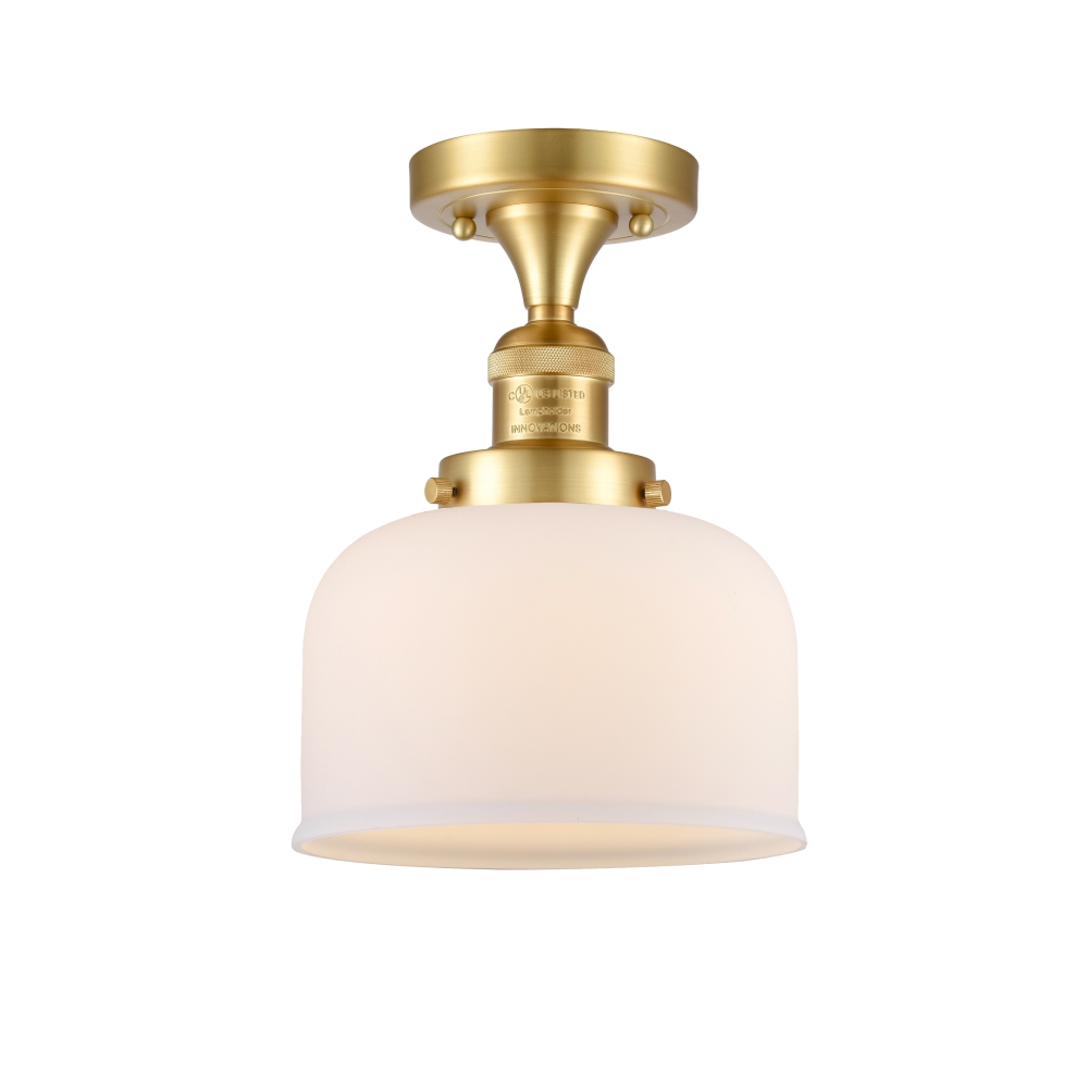 Innovations 517-1CH-SG-G71 Large Bell 1 Light Semi-Flush Mount part of the Franklin Restoration Collection in Satin Gold