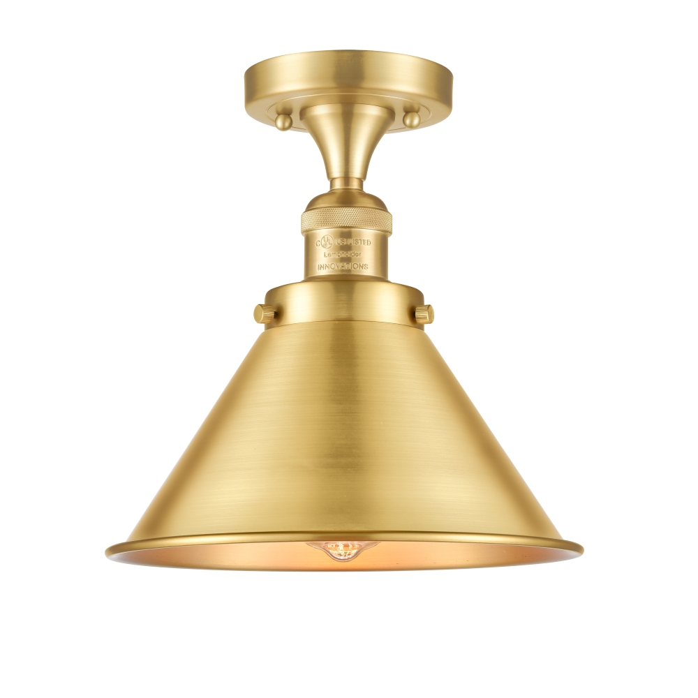 Innovations 517-1CH-SG-M10-SG Briarcliff 1 Light Semi-Flush Mount part of the Franklin Restoration Collection in Satin Gold