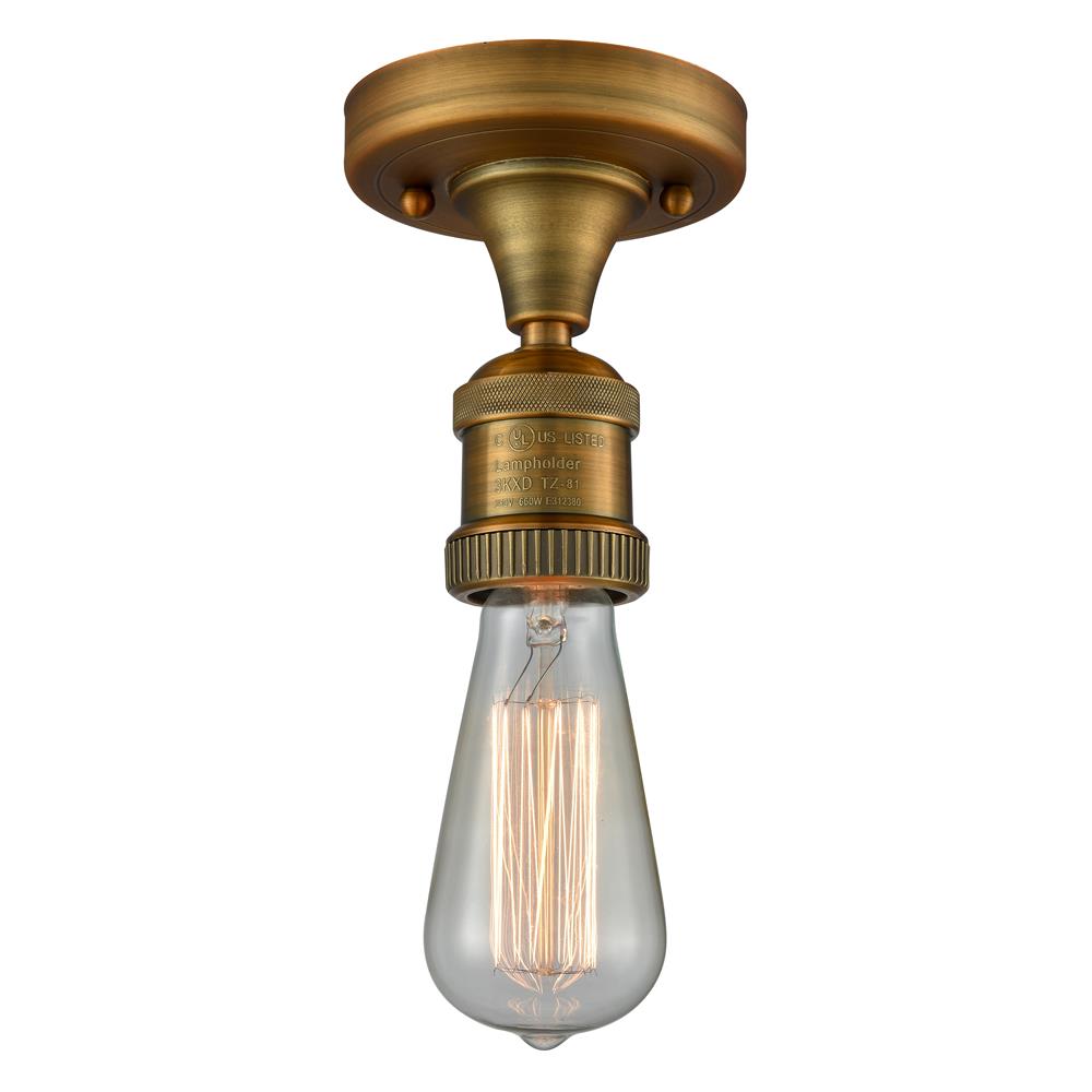 Innovations 517NH-1C-BB-LED 1 Light Vintage Dimmable LED Bare Bulb 4.5 inch Semi-Flush Mount in Brushed Brass