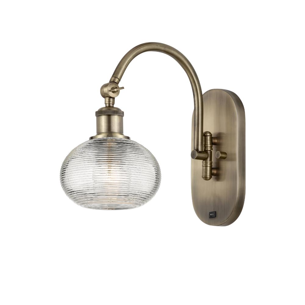 Innovations Lighting 518-1W-AB-G555-6CL Ballston - Ithaca - 1 Light 6" Sconce - Arm Swivels Side to Side - Antique Brass Finish - Clear Ithaca Shade
