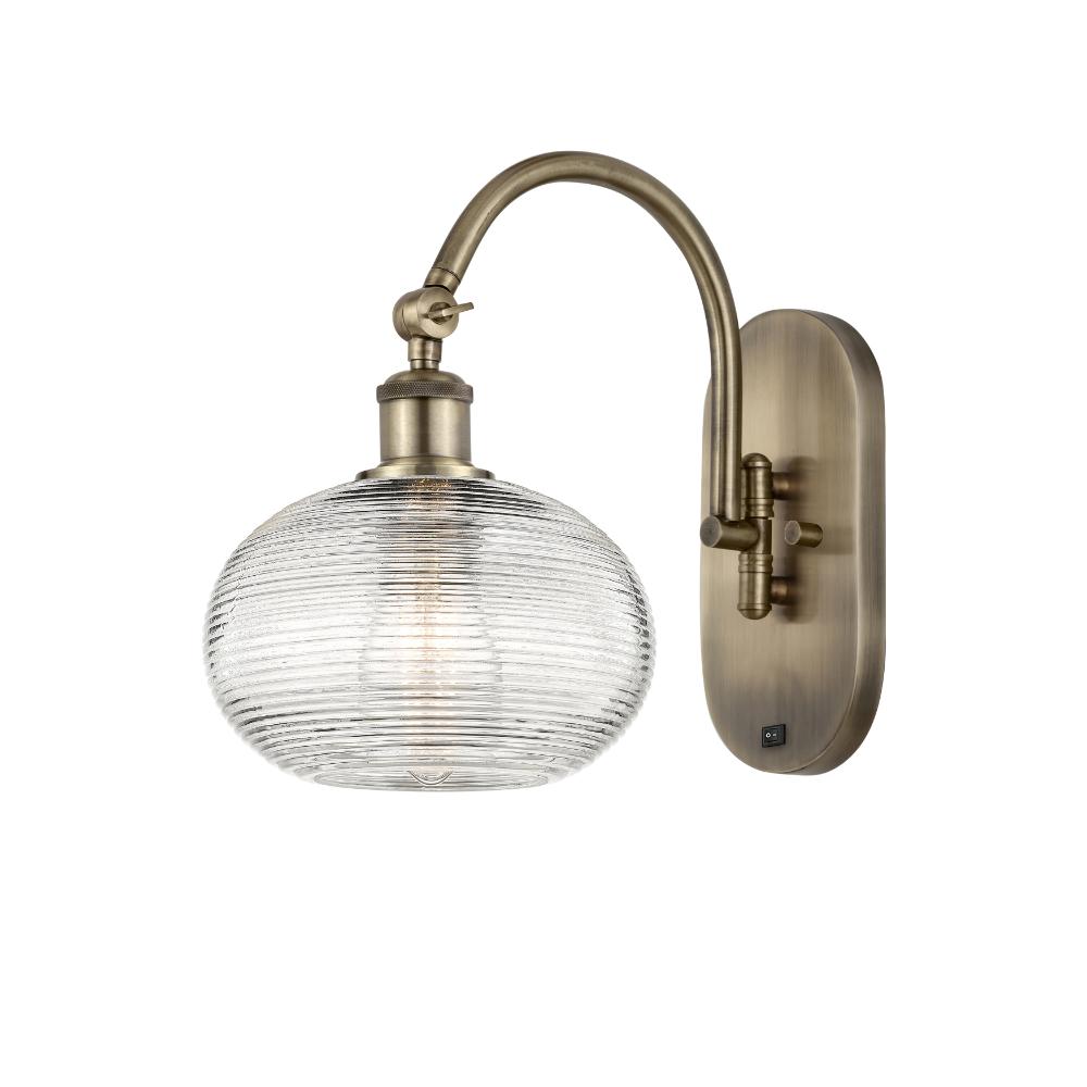 Innovations Lighting 518-1W-AB-G555-8CL Ballston - Ithaca - 1 Light 8" Sconce - Arm Swivels Side to Side - Antique Brass Finish - Clear Ithaca Shade