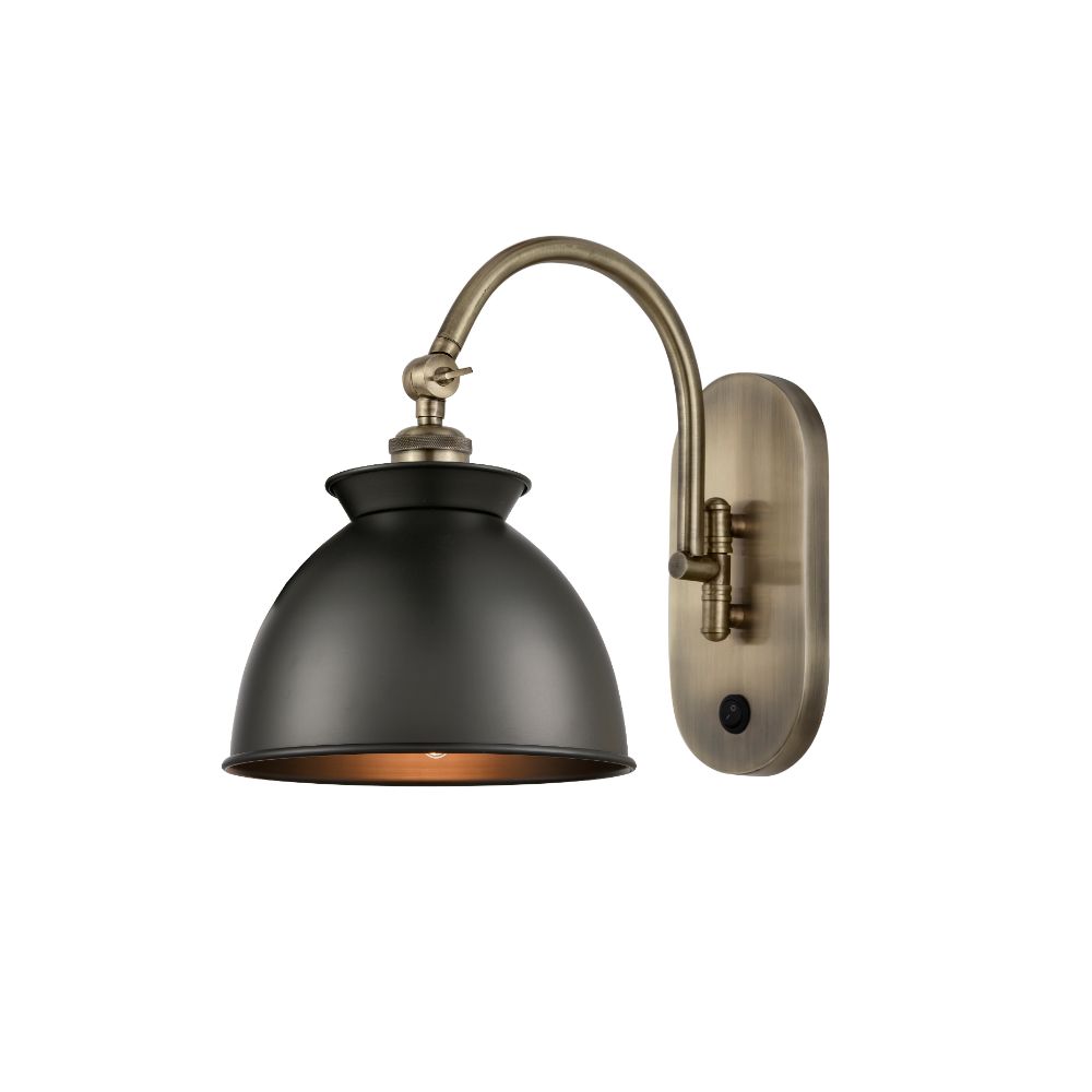 Innovations 518-1W-AB-M14-BK Adirondack 1 Light 8.125 inch Sconce in Antique Brass with Matte Black Adirondack Metal Shade