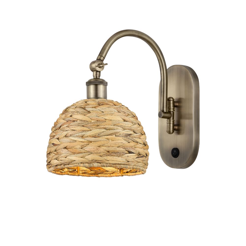 Innovations 518-1W-AB-RBD-8-NAT Woven Rattan - 1 Light 8" Sconce - Arm Swivels Side To Side - Antique Brass Finish - Natural Shade