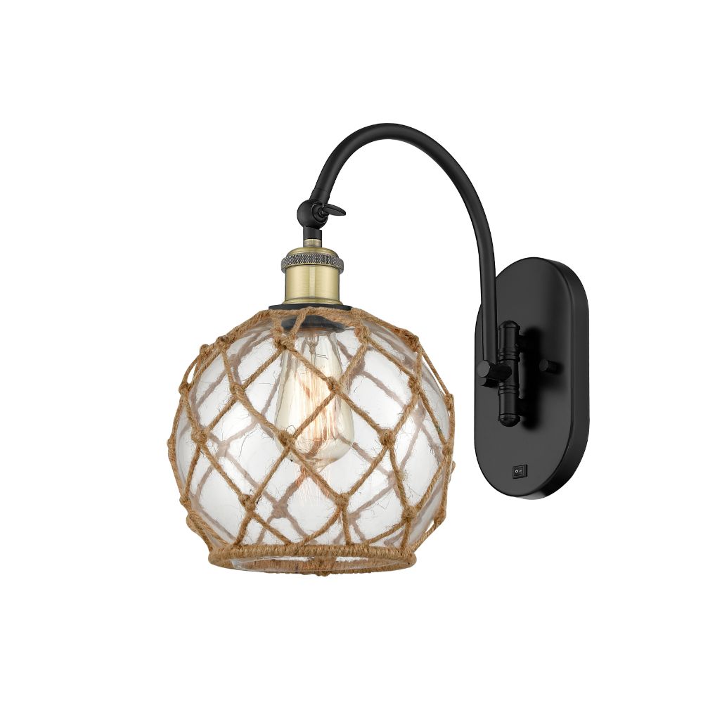 Innovations 518-1W-BAB-G122-8RB-LED Farmhouse Rope Sconce in Black Antique Brass