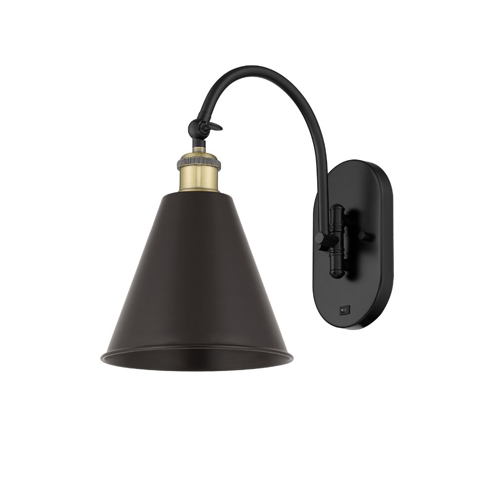 Innovations 518-1W-BAB-MBC-8-BK Ballston Cone 1 Light 8 inch Sconce in Black Antique Brass with Matte Black Ballston Cone Metal Shade