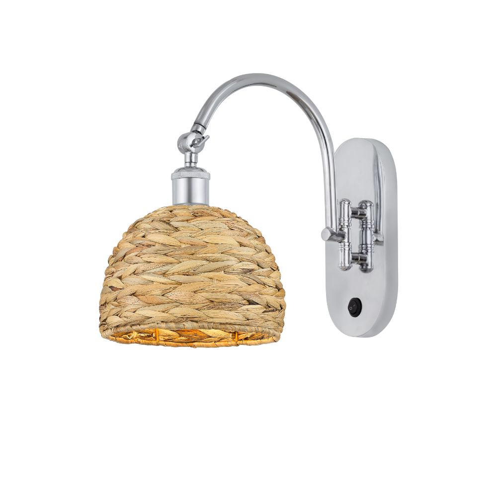 Innovations 518-1W-PC-RBD-8-NAT Woven Rattan - 1 Light 8" Sconce - Arm Swivels Side To Side - Polished Chrome Finish - Natural Shade