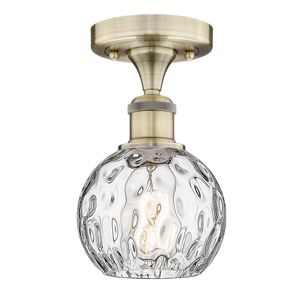 Innovations 616-1F-AB-G1215-6 Athens Water Glass - 1 Light 6" Semi-Flush Mount - Antique Brass Finish - Clear Water Glass Shade