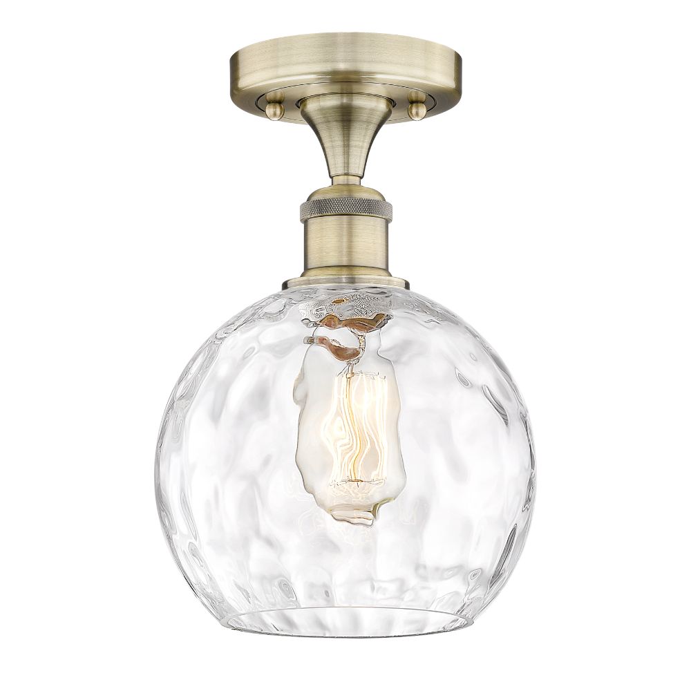 Innovations 616-1F-AB-G1215-8 Athens Water Glass - 1 Light 8" Semi-Flush Mount - Antique Brass Finish - Clear Water Glass Shade