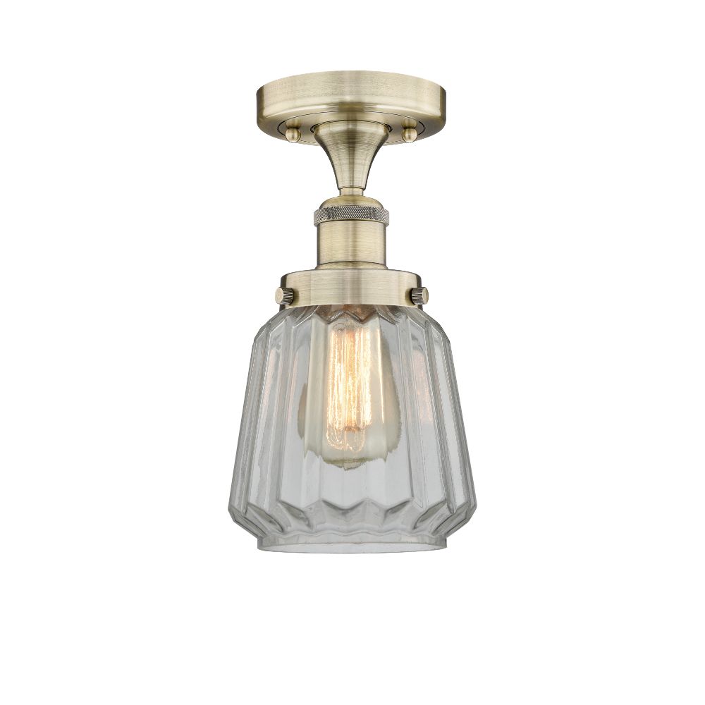 Innovations 616-1F-AB-G142 Chatham - 1 Light 7" Semi-Flush Mount - Antique Brass Finish - Clear Glass Shade