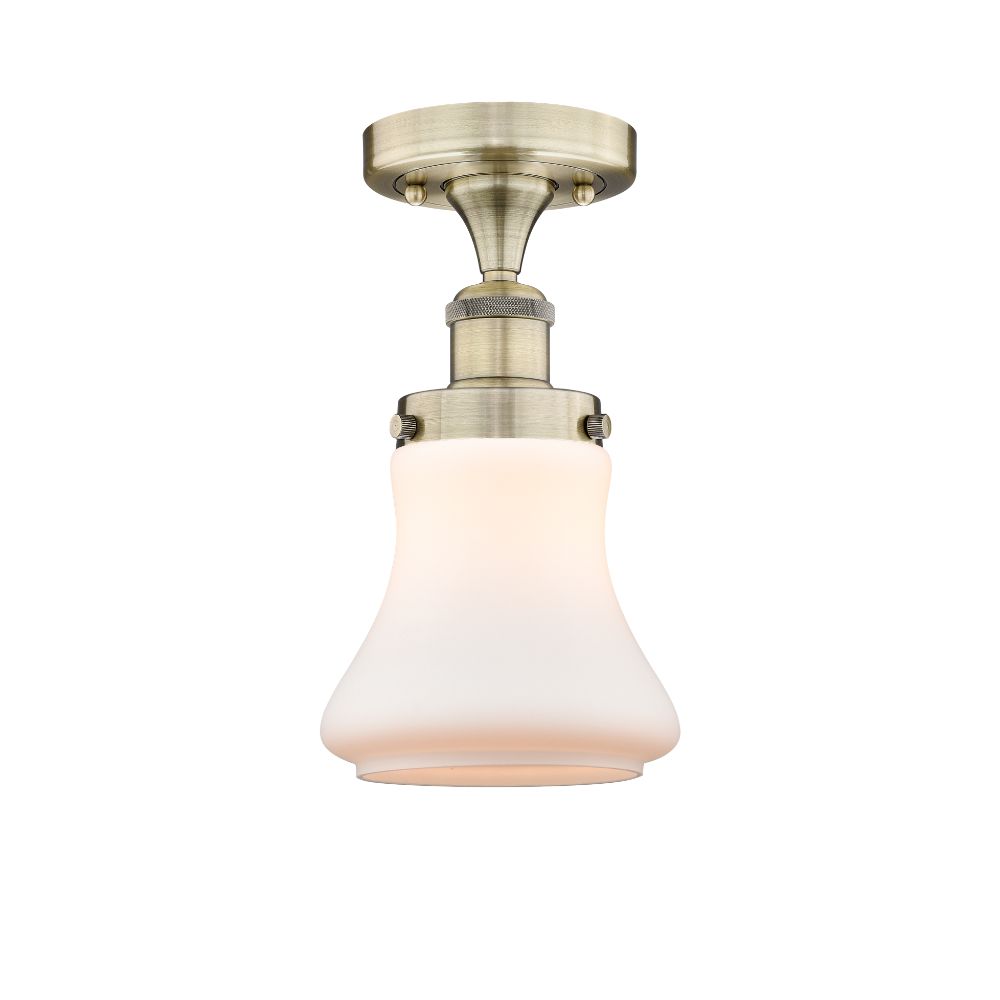 Innovations 616-1F-AB-G191 Bellmont - 1 Light 7" Semi-Flush Mount - Antique Brass Finish - Matte White Glass Shade