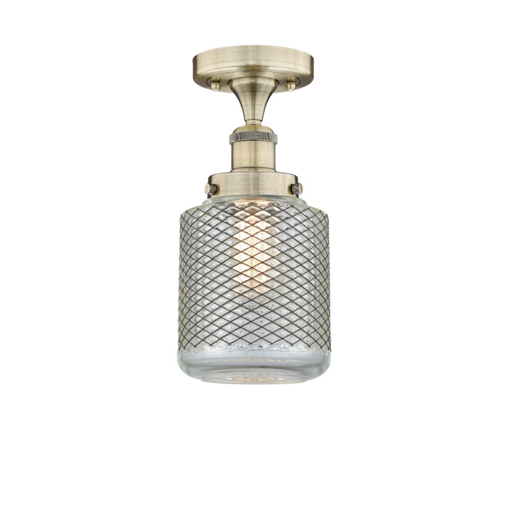 Innovations 616-1F-AB-G262 Stanton - 1 Light 6" Semi-Flush Mount - Antique Brass Finish - Clear Wire Mesh Glass Shade