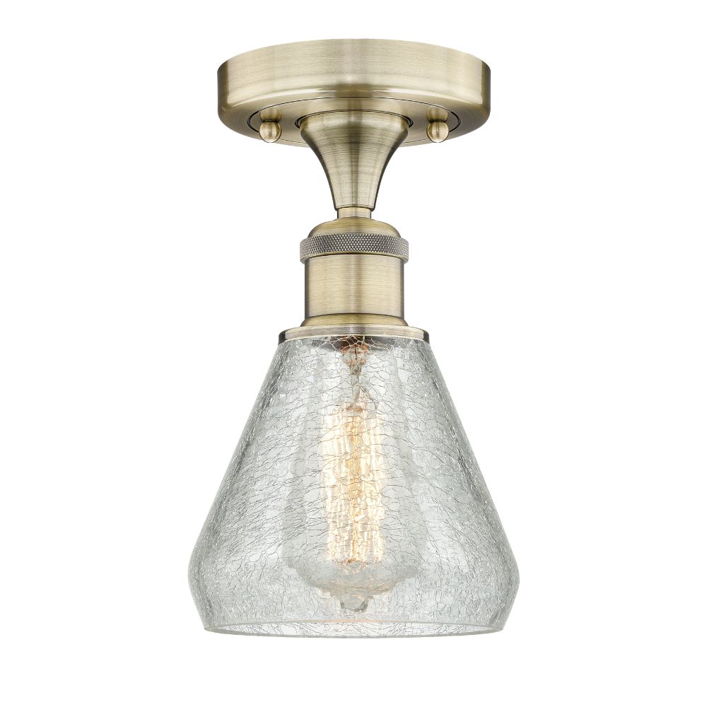 Innovations 616-1F-AB-G275 Conesus - 1 Light 6" Flush Mount - Antique Brass Finish - Clear Crackle Glass Shade