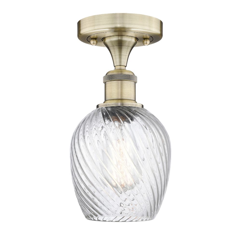 Innovations 616-1F-AB-G292 Salina - 1 Light 5" Flush Mount - Antique Brass Finish - Clear Spiral Fluted Glass Shade