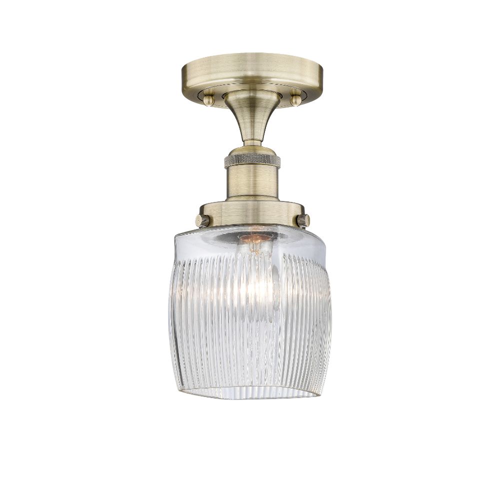 Innovations 616-1F-AB-G302 Colton - 1 Light 6" Semi-Flush Mount - Antique Brass Finish - Clear Halophane Glass Shade