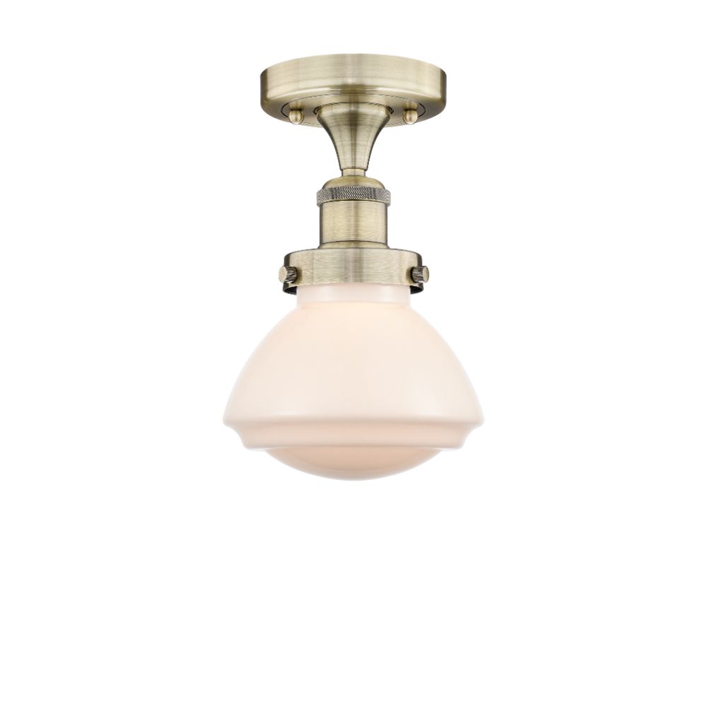 Innovations 616-1F-AB-G321 Olean - 1 Light 7" Semi-Flush Mount - Antique Brass Finish - Matte White Glass Shade
