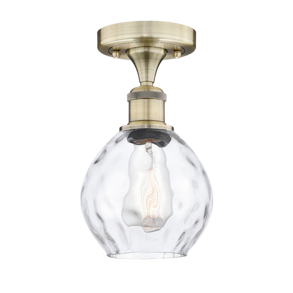Innovations 616-1F-AB-G362 Waverly - 1 Light 6" Semi-Flush Mount - Antique Brass Finish - Clear Glass Shade