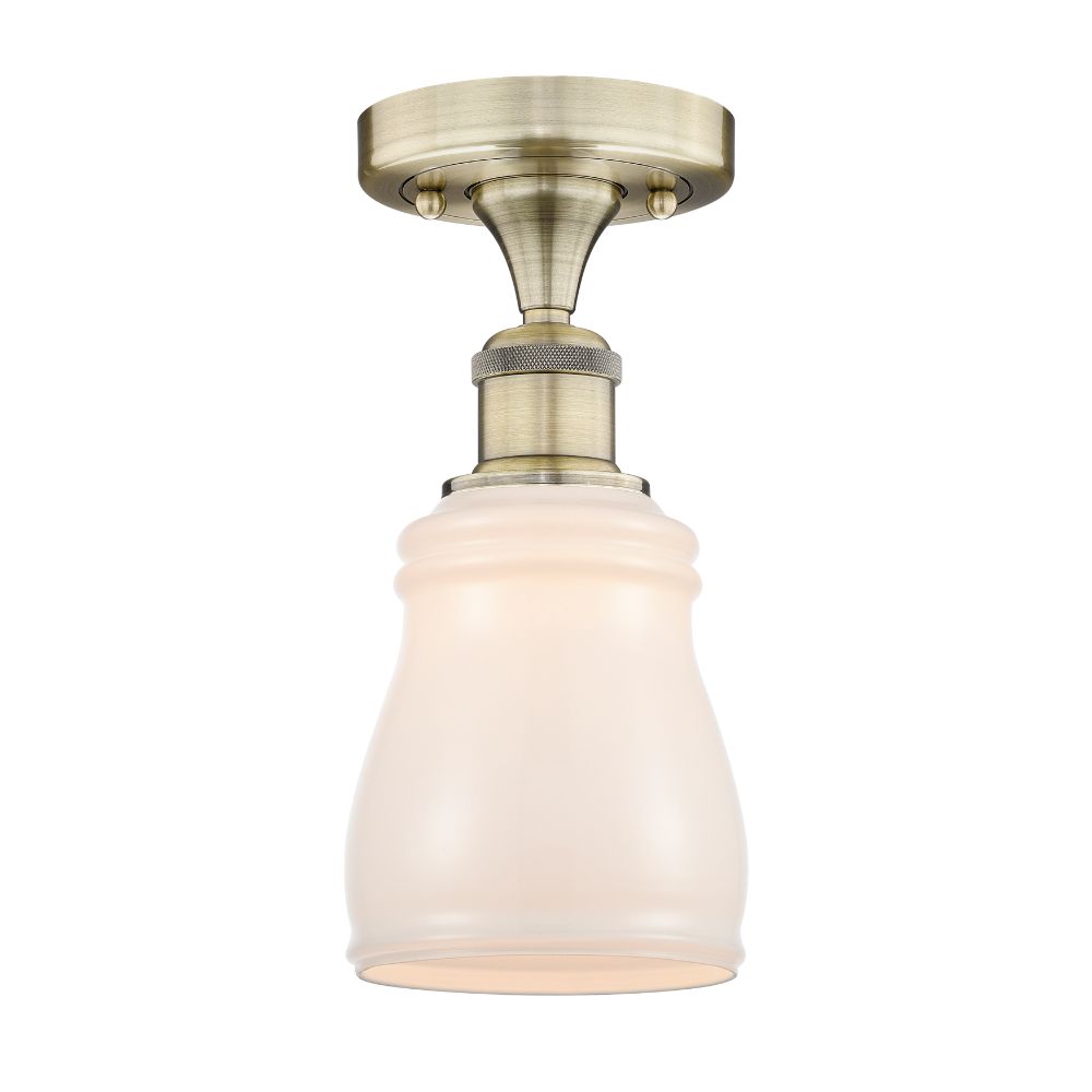 Innovations 616-1F-AB-G391 Ellery - 1 Light 5" Semi-Flush Mount - Antique Brass Finish - White Glass Shade