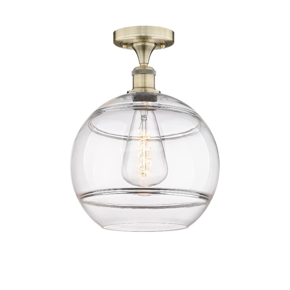 Innovations 616-1F-AB-G556-12CL Edison - Rochester - 1 Light 12" Semi-Flush Mount - Antique Brass Finish - Clear Shade