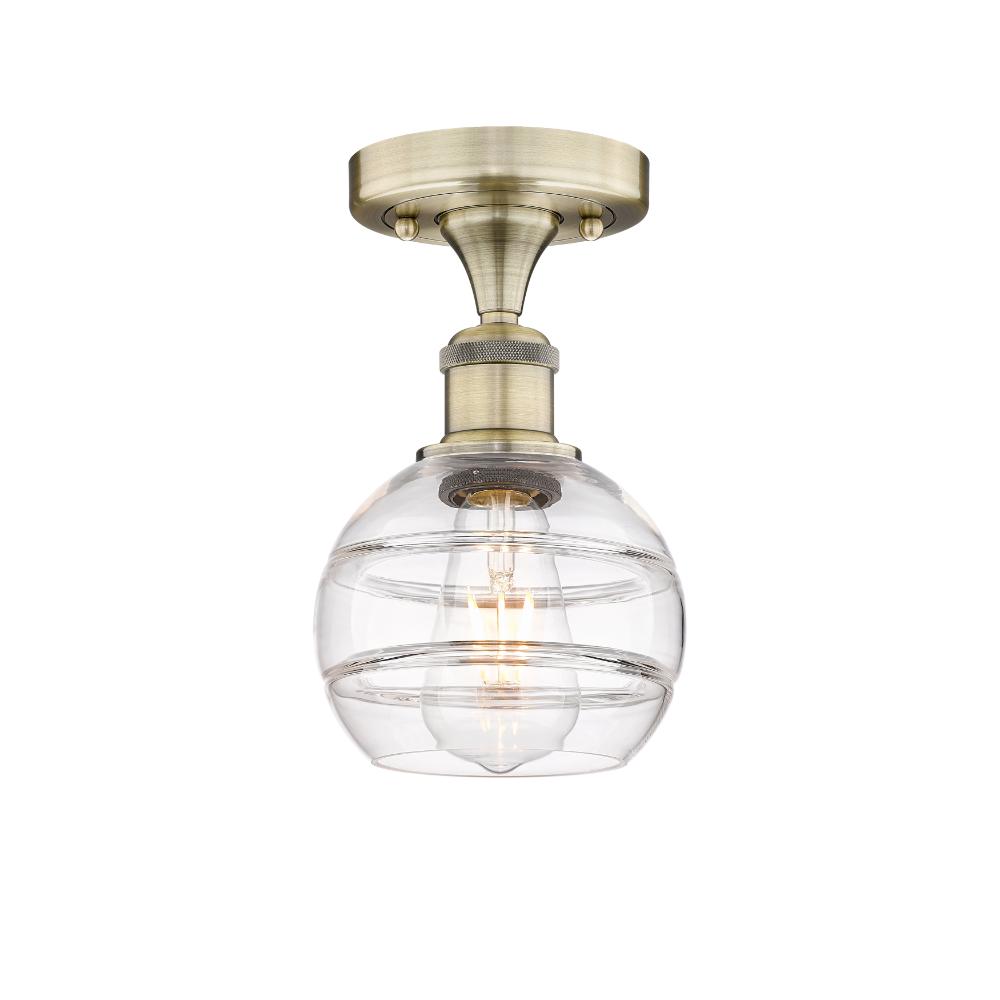 Innovations 616-1F-AB-G556-6CL Edison - Rochester - 1 Light 6" Semi-Flush Mount - Antique Brass Finish - Clear Shade