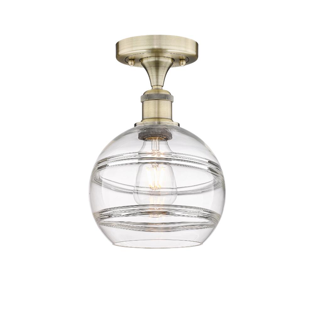Innovations 616-1F-AB-G556-8CL Edison - Rochester - 1 Light 8" Semi-Flush Mount - Antique Brass Finish - Clear Shade