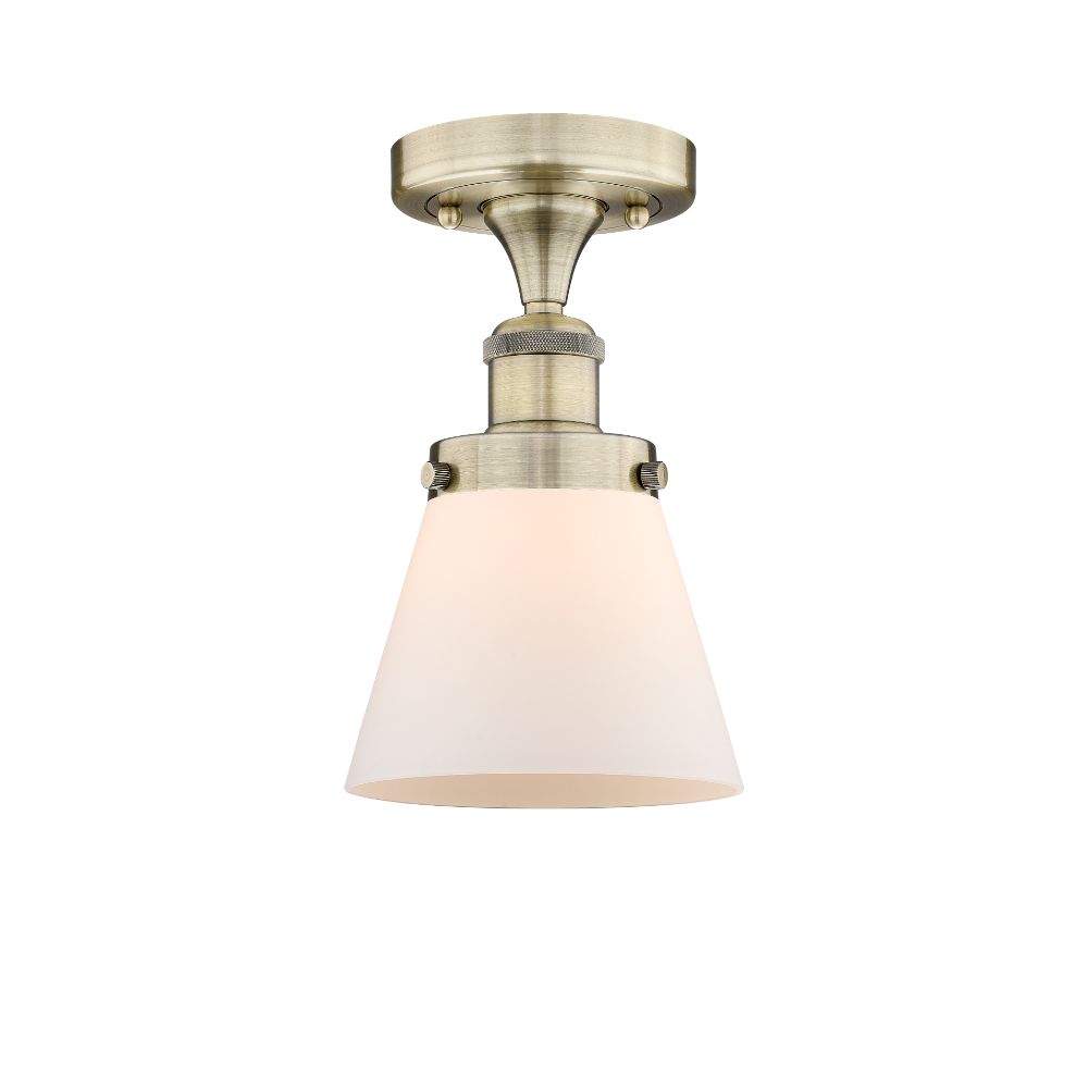 Innovations 616-1F-AB-G61 Cone - 1 Light 6" Semi-Flush Mount - Antique Brass Finish - Matte White Glass Shade