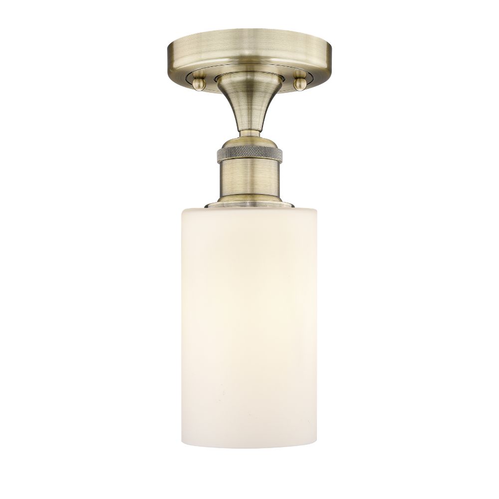 Innovations 616-1F-AB-G801 Clymer - 1 Light 4" Semi-Flush Mount - Antique Brass Finish - Matte White Glass Shade