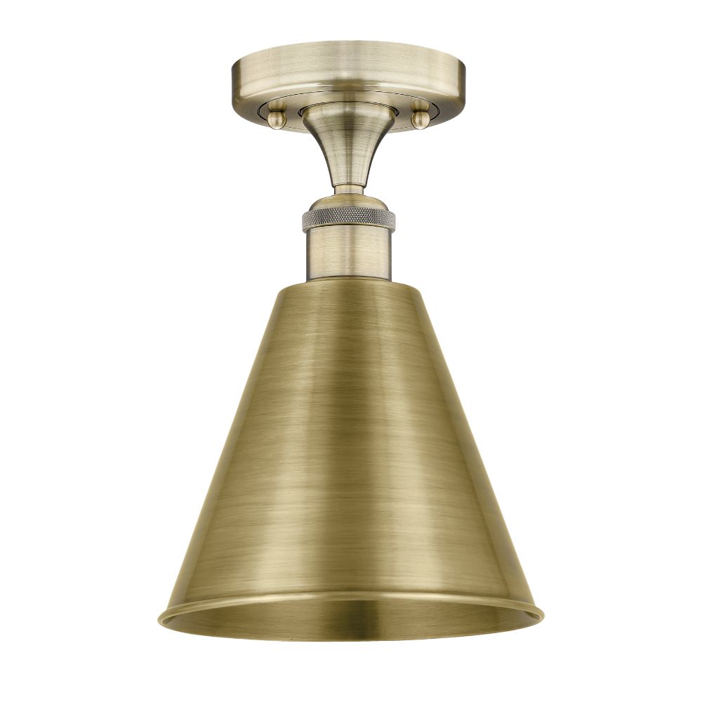 Innovations 616-1F-AB-MBC-8-AB Ballston Cone - 1 Light 8" Semi-Flush Mount - Antique Brass Finish - Antique Brass Shade