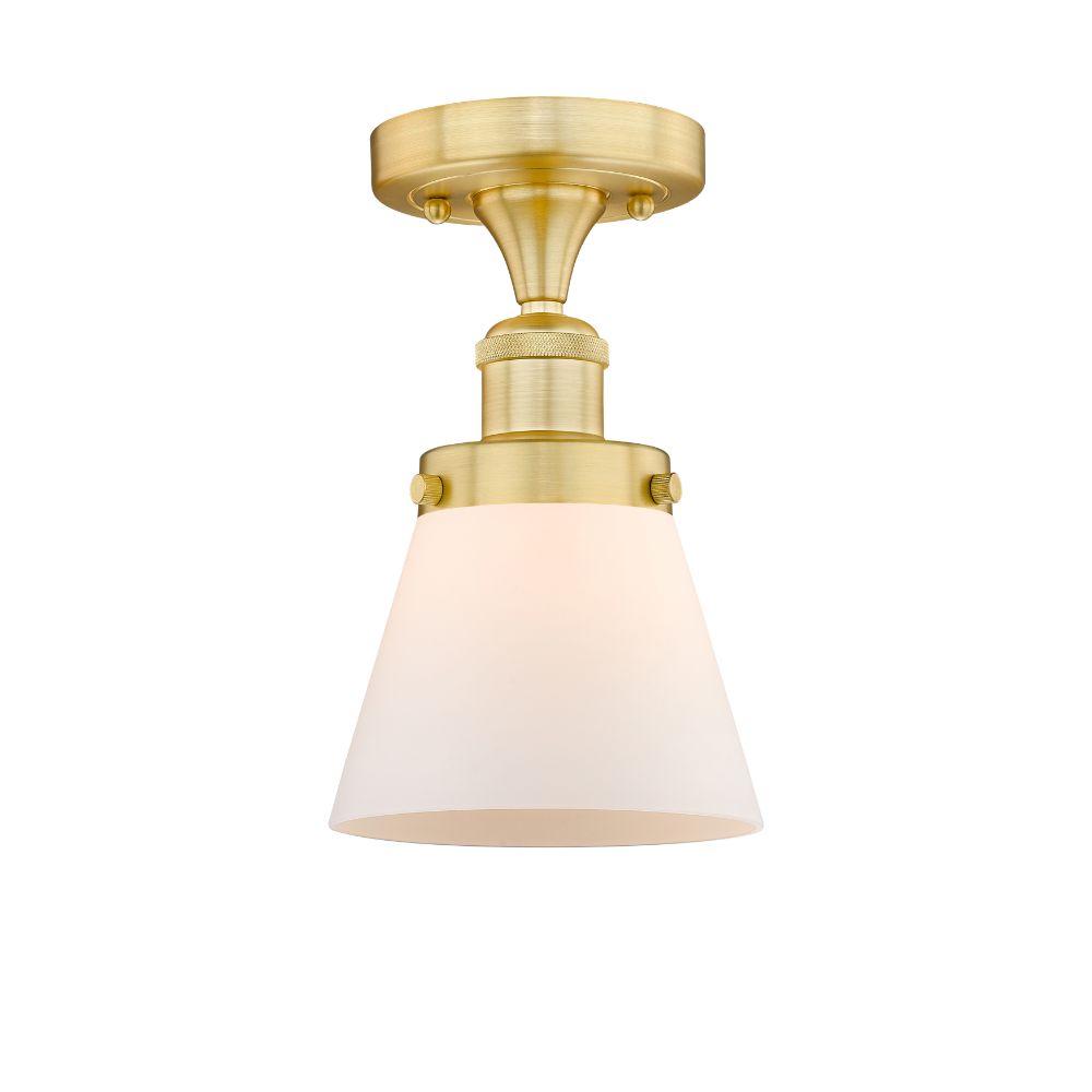 Innovations 616-1F-SG-G61 Cone - 1 Light 6" Semi-Flush Mount - Satin Gold Finish - Matte White Glass Shade