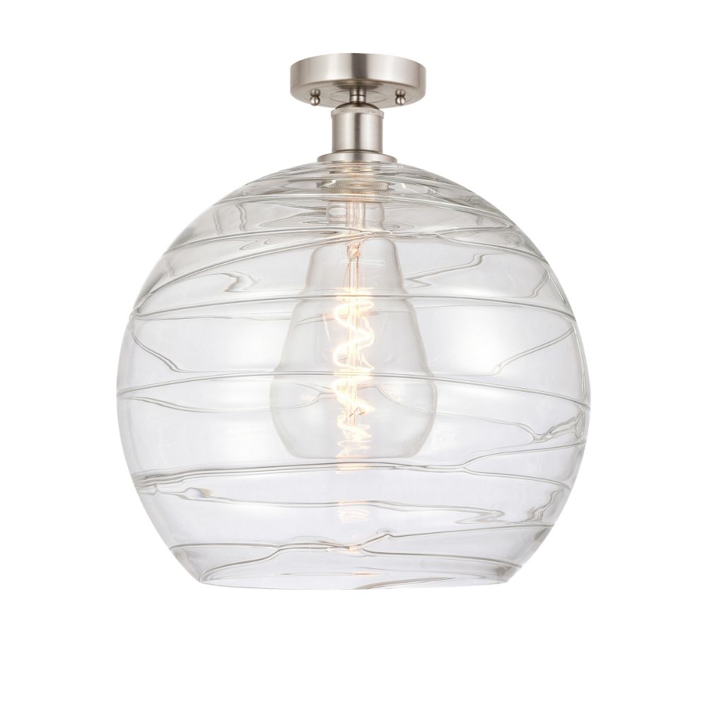 Innovations 616-1F-SN-G1213-14 Athens Deco Swirl 1 Light 13" Semi Flush Mount Incandescent Bulb Clear Deco Swirl Shade in Brushed Satin Nickel