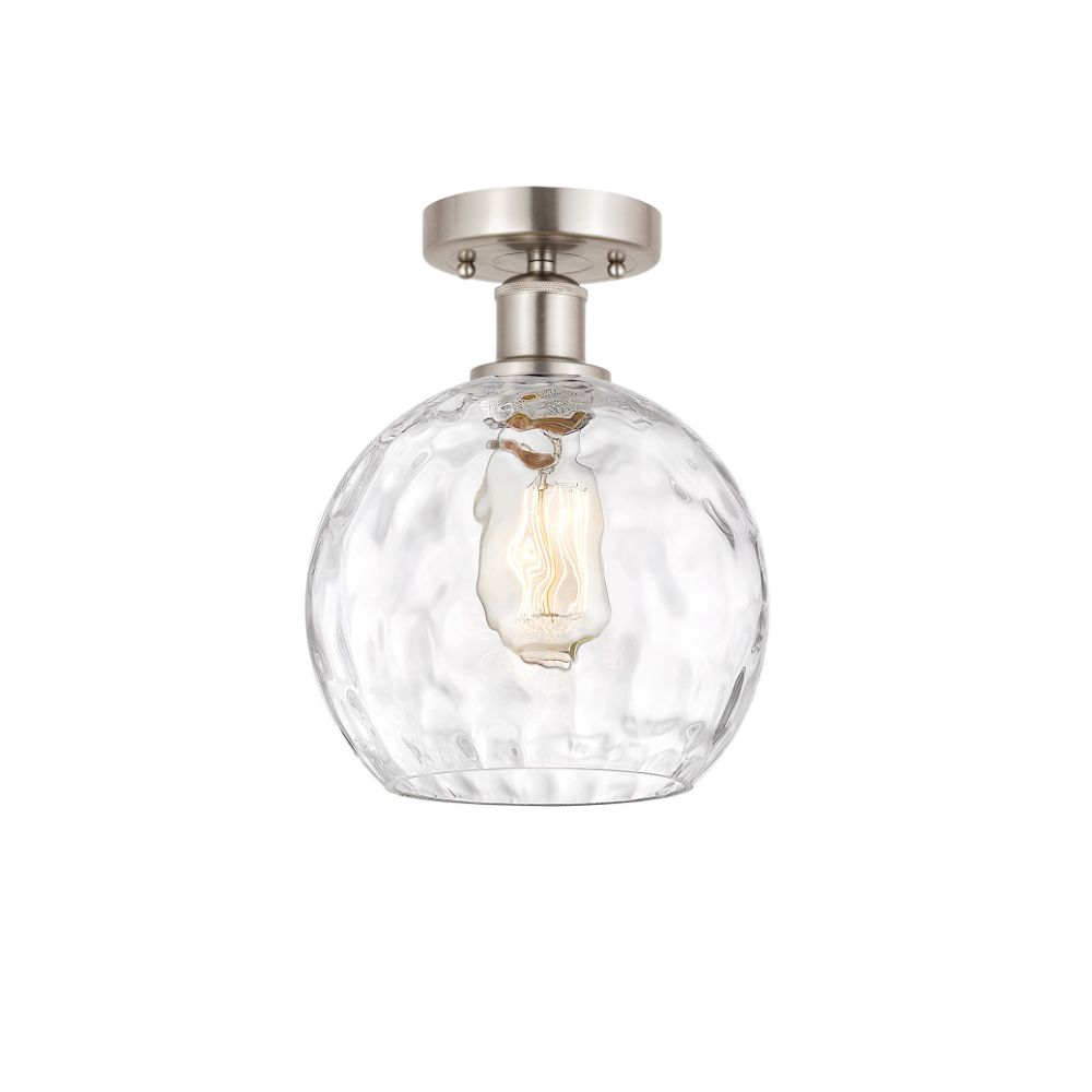 Innovations 616-1F-SN-G1215-8 Edison Athens Water Glass 1 Light 8" Semi Flush Mount Incandescent Bulb Clear Water Glass Shade in Brushed Satin Nickel
