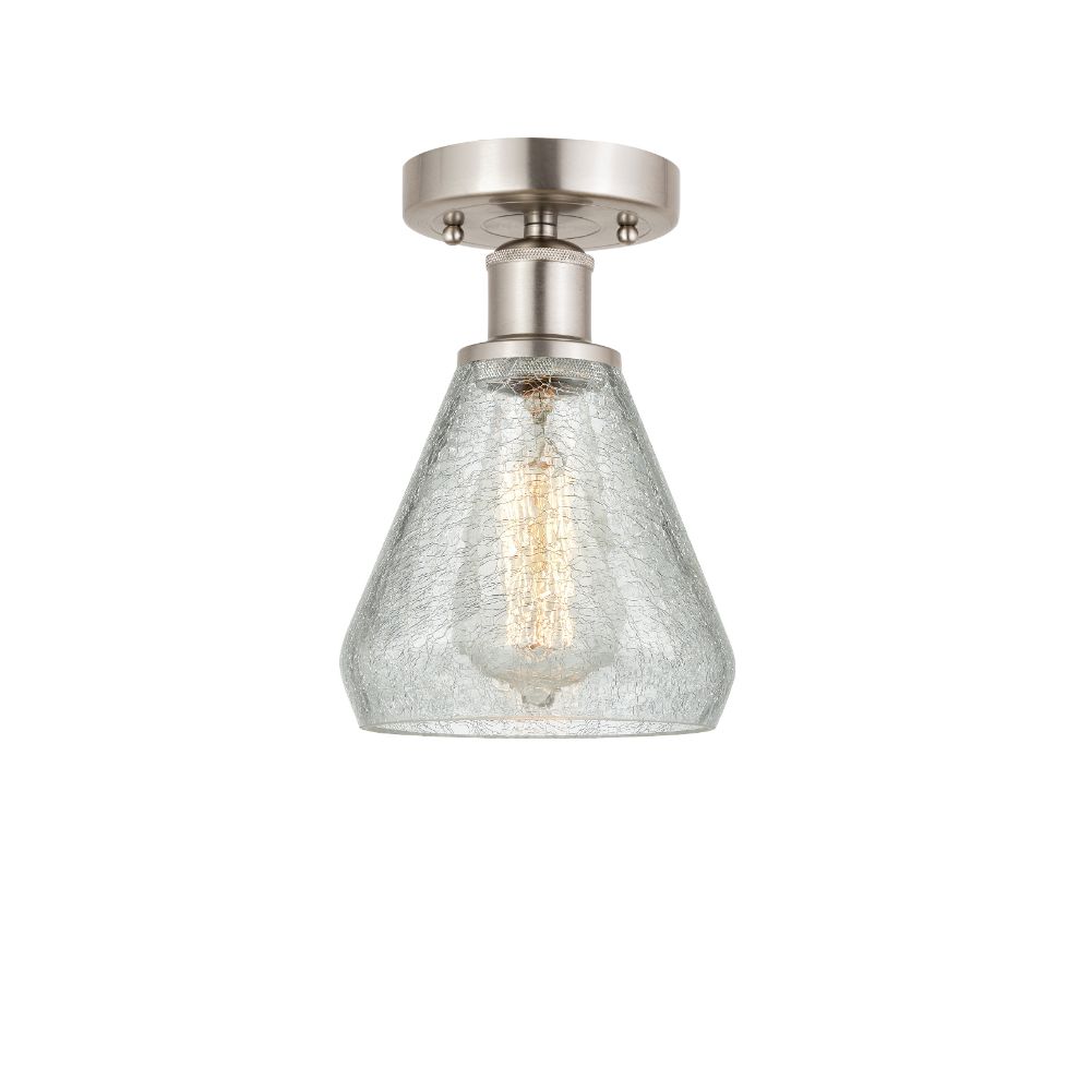 Innovations 616-1F-SN-G275 Conesus Edison 1 Light 6" Semi-Flush Mount Clear Crackle Shade in Brushed Satin Nickel