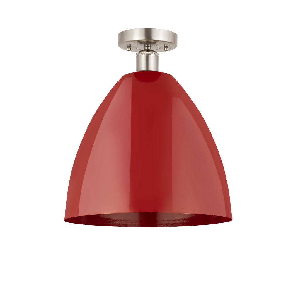 Innovations 616-1F-SN-MBD-12-RD Plymouth Dome Edison 1 Light 12" Semi-Flush Mount Red Shade in Brushed Satin Nickel with Red Plymouth Dome Cone Metal Shade