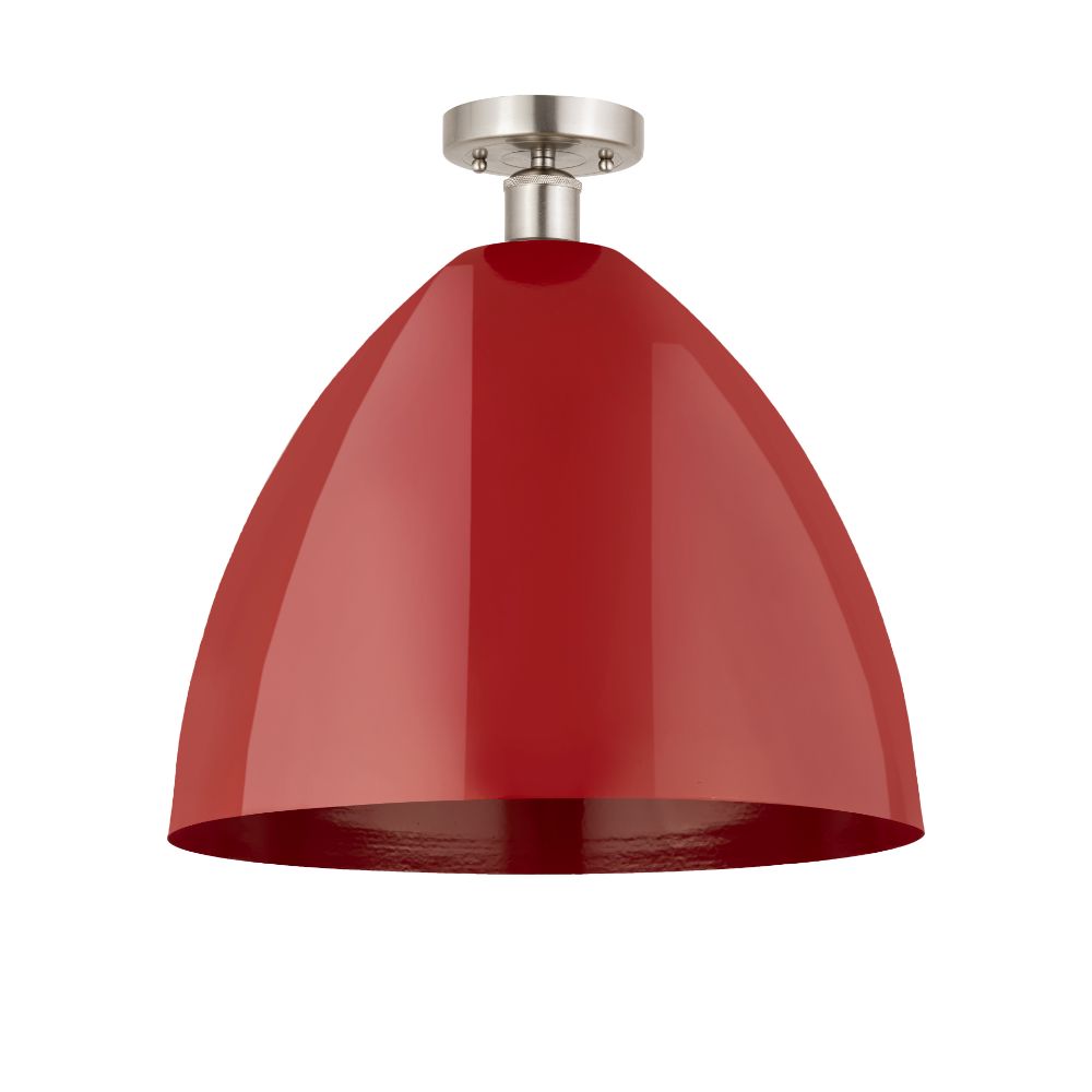 Innovations 616-1F-SN-MBD-16-RD Plymouth Dome Edison 1 Light 16" Semi-Flush Mount Red Shade in Brushed Satin Nickel with Red Plymouth Dome Cone Metal Shade
